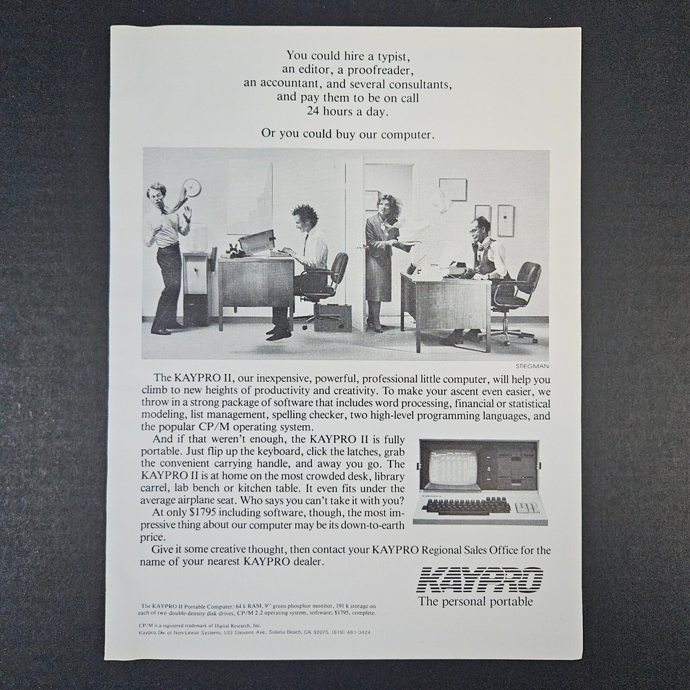 1983 Kaypro II Portable Computer Vintage Print Ad Solana Beach CA CP/M 2.2 OS